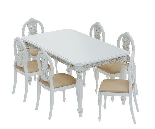 Sumptuous Luxury Carved White Dining Table Set  | Solid Wood Dining Set