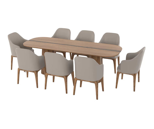 Brevona Solid Wood Modern Large Dining Table Set for 8