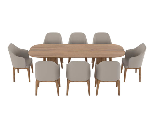 Brevona Solid Wood Modern Large Dining Table Set for 8