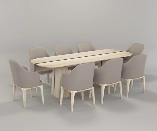Brevona Solid Wood Modern Large Dining Table Set for 8