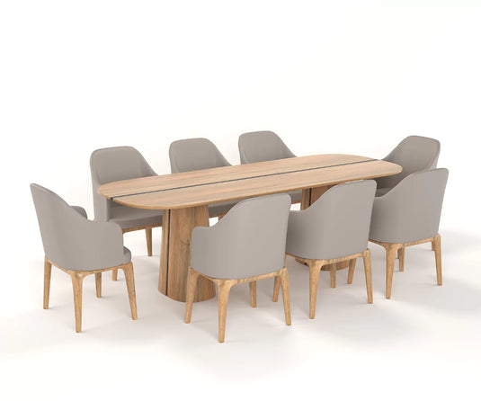 Brevona Solid Wood Modern Large Dining Table Set for 8