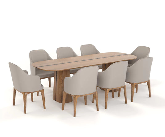 Brevona Solid Wood Modern Large Dining Table Set for 8