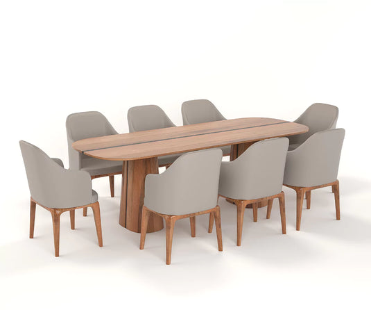Brevona Solid Wood Modern Large Dining Table Set for 8