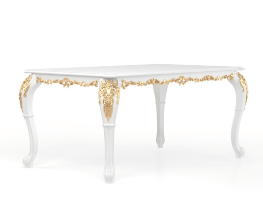 Exquisite Solid Wood Luxury Dining Table, White Finish.