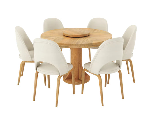 Fexoria Round Dining Table and Chairs for 6, Natural Finish.