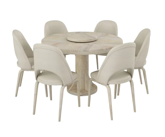 Fexoria Round Dining Table and Chairs for 6, Prime White Finish.
