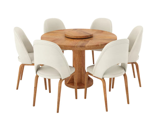 Fexoria Round Dining Table and Chairs for 6, Clay Brown Finish.