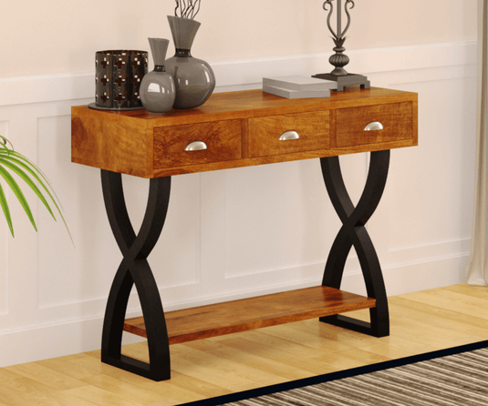 Glimiray Wooden Console Table with Metal Legs | 3 Drawer