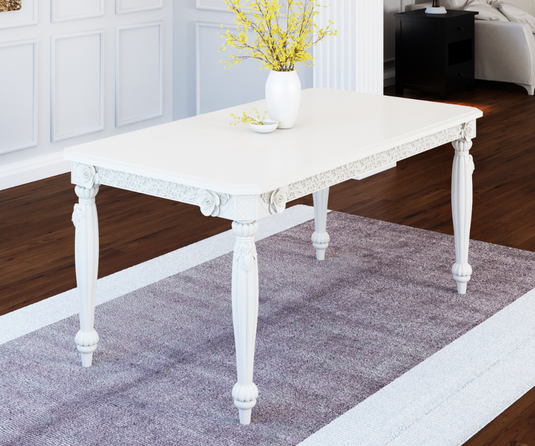 Sumptuous Solid Wood White Dining Table | Carved Design