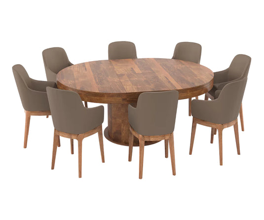 Qindora Solid Wood 6-8 Seater Round Extendable Dining Table Set