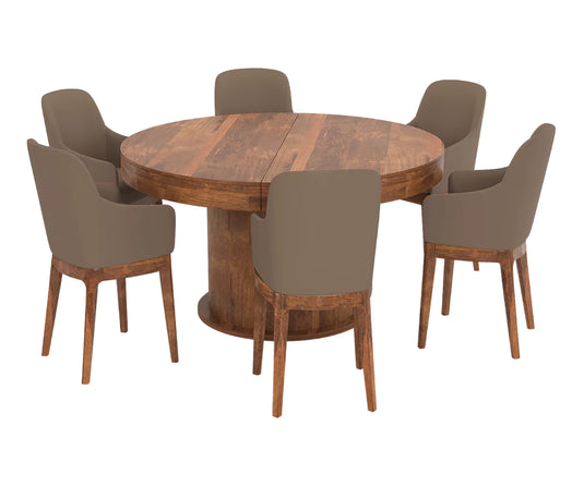 Qindora Solid Wood 6-8 Seater Round Extendable Dining Table Set