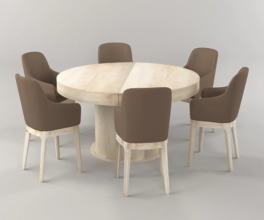 Qindora Solid Wood 6-8 Seater Round Extendable Dining Table Set