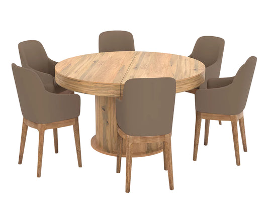 Qindora Solid Wood 6-8 Seater Round Extendable Dining Table Set