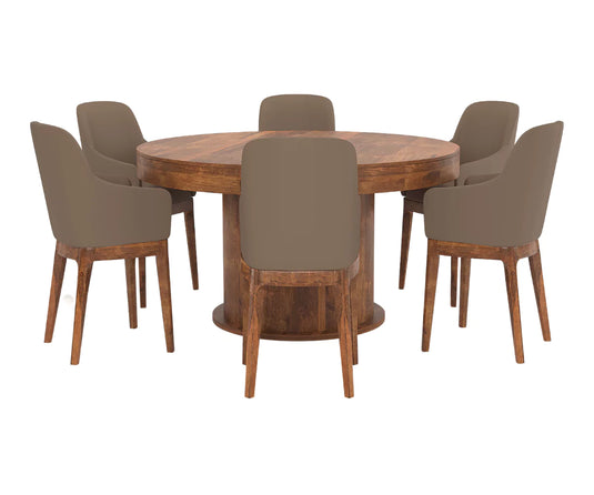 Qindora Solid Wood 6-8 Seater Round Extendable Dining Table Set