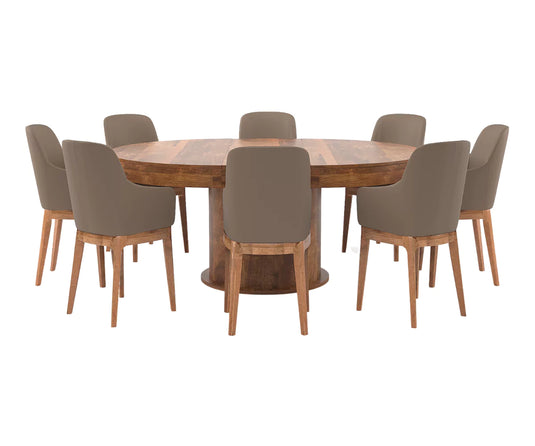 Qindora Solid Wood 6-8 Seater Round Extendable Dining Table Set