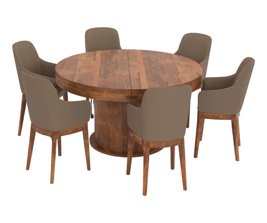 Qindora Solid Wood 6-8 Seater Round Extendable Dining Table Set