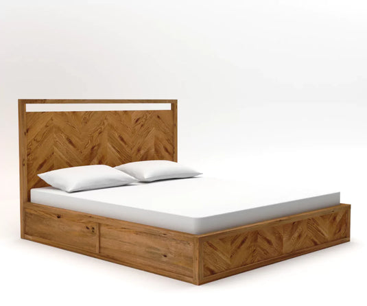 Riva Rustic Wooden Bedroom Furniture Set - Only Bed, Isometric Angle