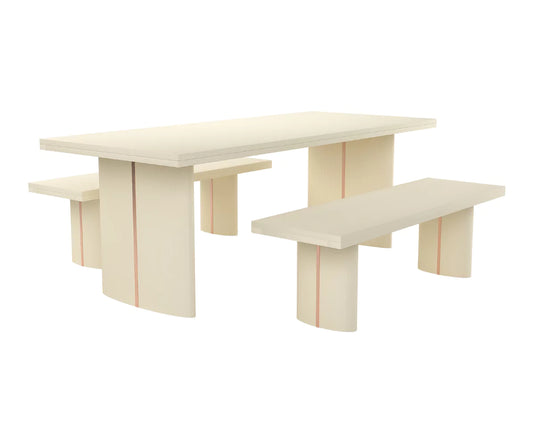 Tarkon Solid Wood Large Contemporary 8 Seater Dining Table with Bench Set in Beige Shade