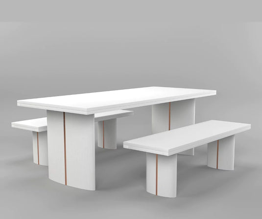 Tarkon Solid Wood Large Contemporary 8 Seater Dining Table with Bench Set in White Shade