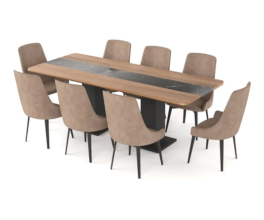 Velorise Solid Wood Large Contemporary 8 Seater Dining Table Set.