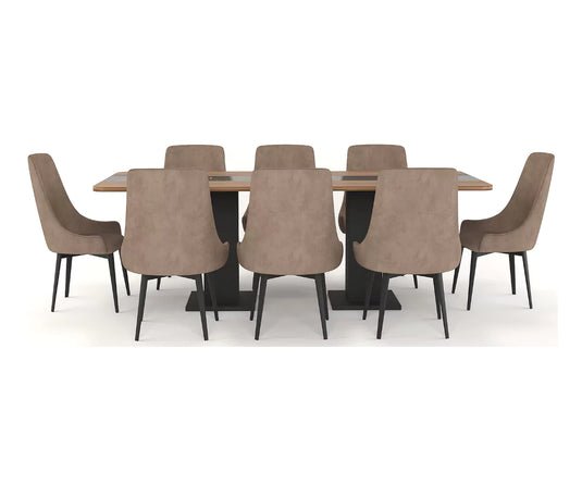Velorise Solid Wood Large Contemporary 8 Seater Dining Table Set.