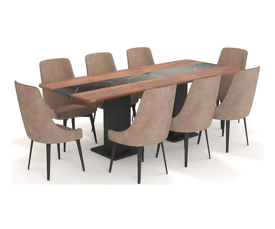 Velorise Solid Wood Large Contemporary 8 Seater Dining Table Set.