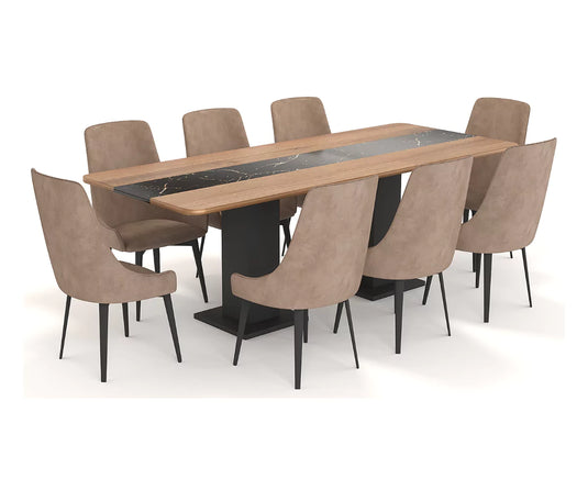Velorise Solid Wood Large Contemporary 8 Seater Dining Table Set.