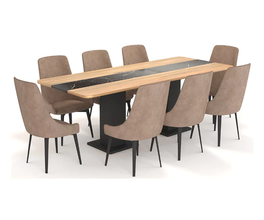 Velorise Solid Wood Large Contemporary 8 Seater Dining Table Set.