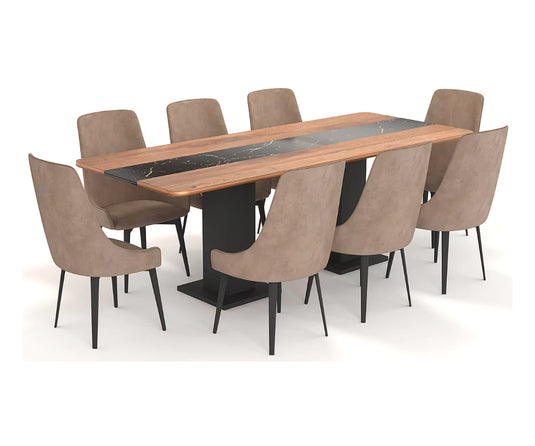 Velorise Solid Wood Large Contemporary 8 Seater Dining Table Set.