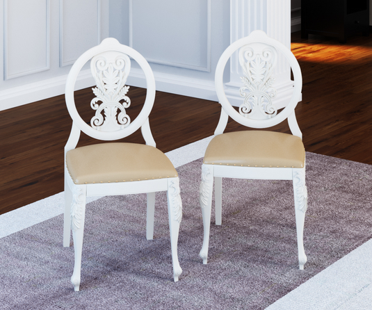 Sumptuous Dining Chair Set of 2 - Solid Wood Carved Back
