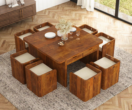 Velorian Large Square Storage Dining Table Set for 8