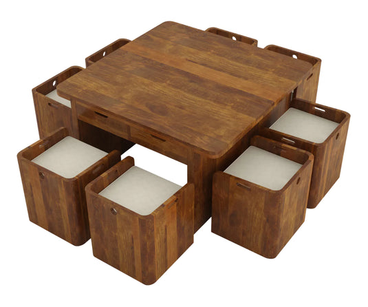Velorian Large Square Storage Dining Table Set for 8