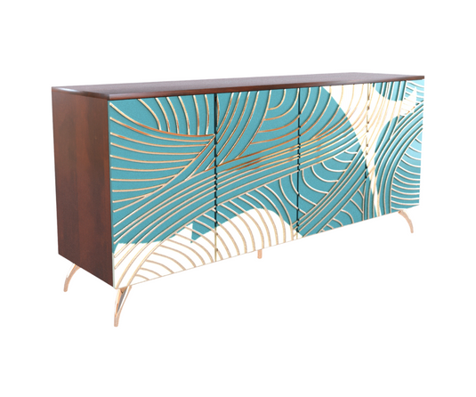 Salubrious Aqua Blue 4 Door Sideboard