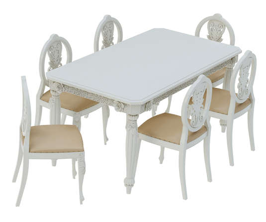 Sumptuous Luxury Carved White Dining Table Set  | Solid Wood Dining Set