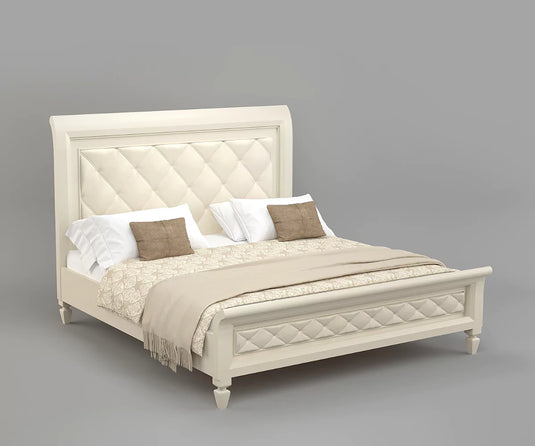 Glossy Ivory Luxury Bedroom Furniture Set - Only Bed