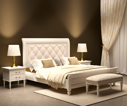 Glossy Ivory Solid Wood Luxury White Bedroom Set