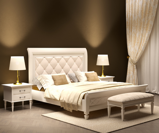 Glossy Ivory Luxury Bedroom Furniture Set