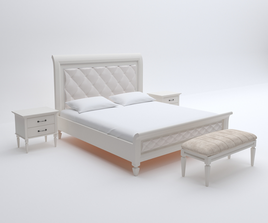 Glossy Ivory Solid Wood Luxury White Bedroom Set