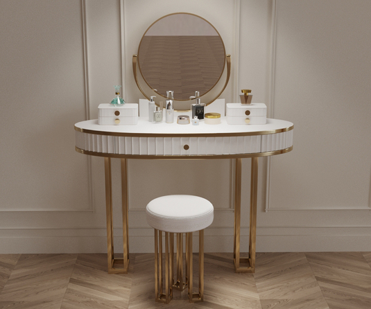 Royal Reflections Solid Wood White Dressing Table | Dressing Table with Mirror and Drawers