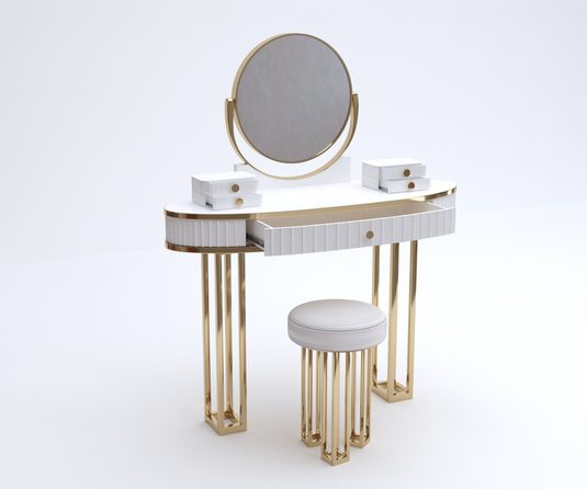 Royal Reflections Solid Wood White Dressing Table | Dressing Table with Mirror and Drawers