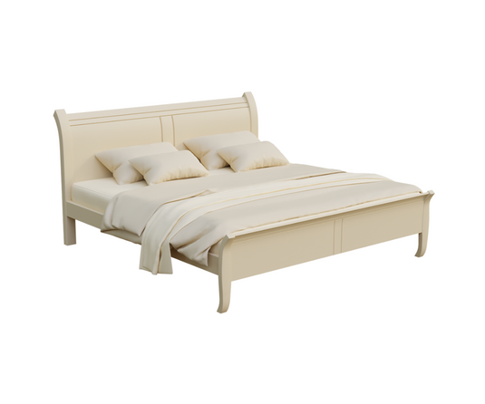 Beige White Solid Wood Bed