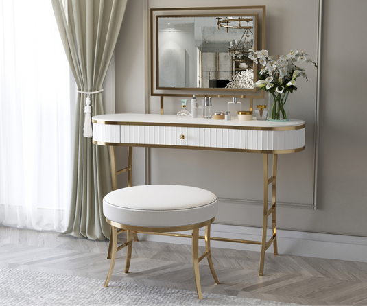 Solid Wood Dressing Table with Stool