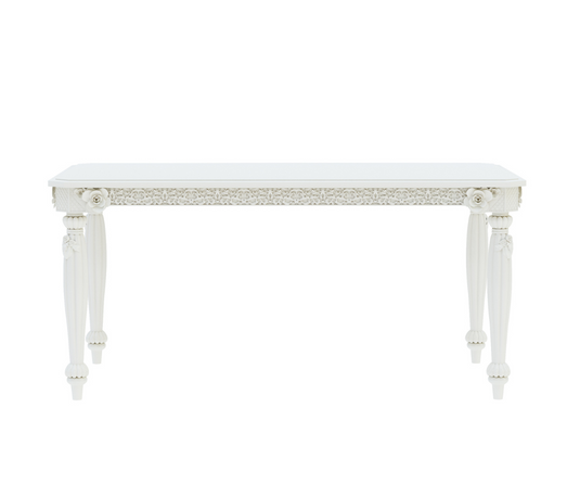 Sumptuous Solid Wood White Dining Table | Carved Design