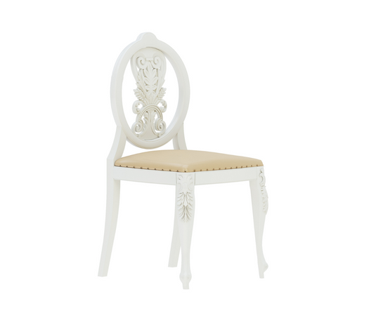 Carved White Dining Chair | Solid Wood Chair