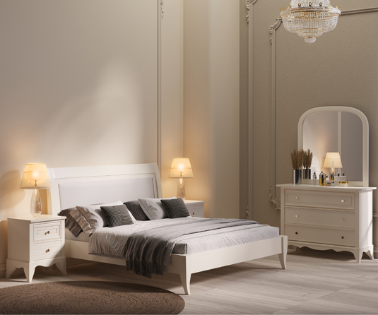 Celestial White Wooden Bed Set | Bedroom Furniture Set