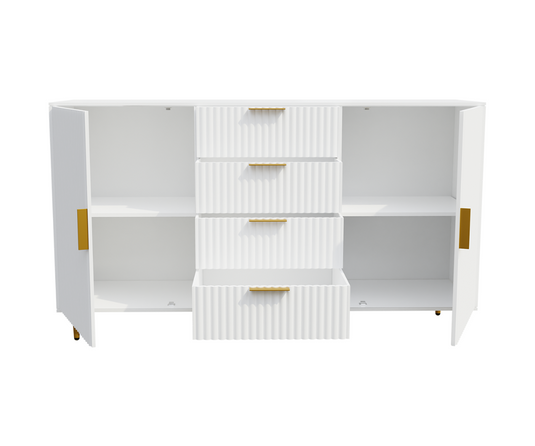 Snug Solid Wood White Sideboard Cabinet, Open View.