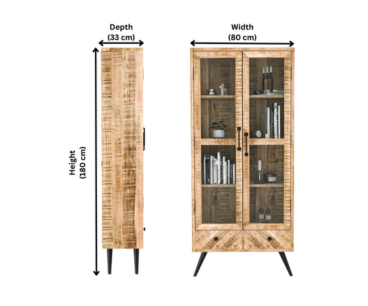 glass door bookshelf - dimensions