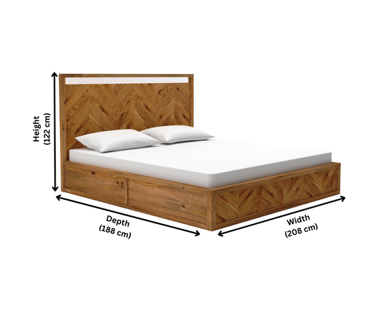 Riva Rustic Wooden Bedroom Furniture Set - Dimension Image of Bed