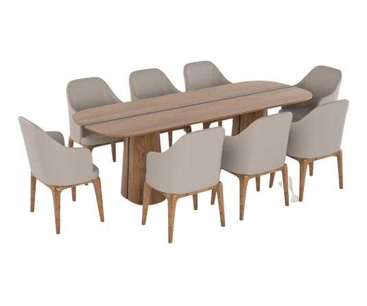 Brevona Solid Wood Modern Large Dining Table Set for 8