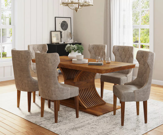 Caelistra Extendable 6-8 Seater Dining Table and Chairs Set.